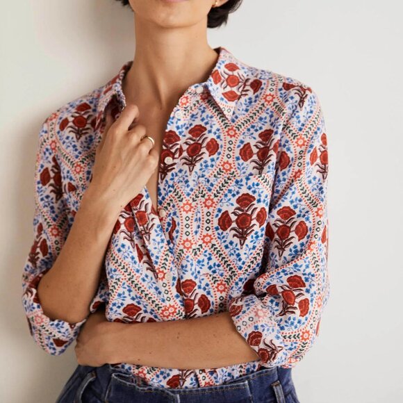 Boden linen shirt Ivory, Poppy Bloom 4P 4 petite - Picture 2 of 16